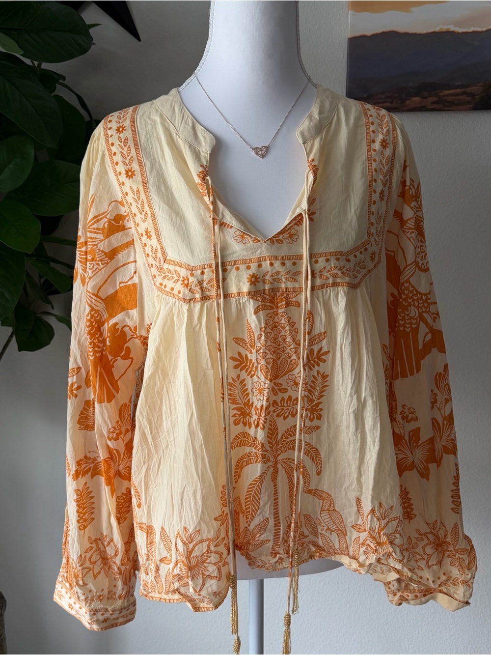 Calypso St. Barth Cream Tunic with Orange Botanical Print